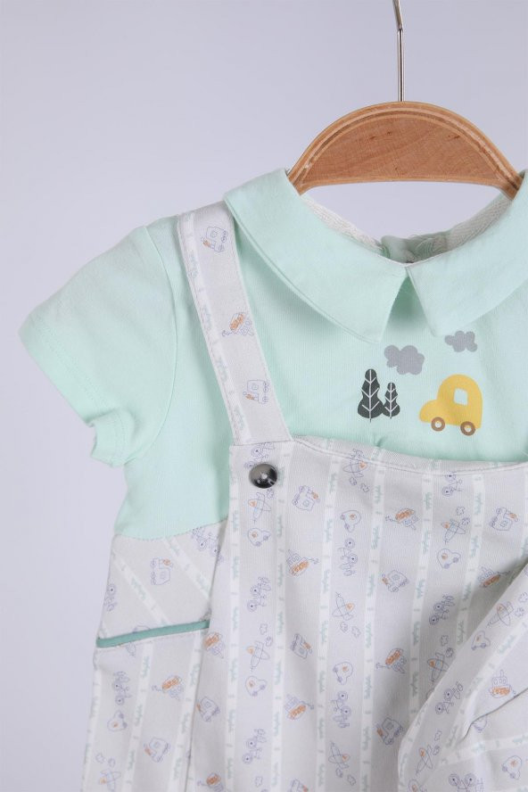 Babyhola %100 Pamuk Erkek Bebek Şapkalı Tulum 2'li Set 13670 - 2