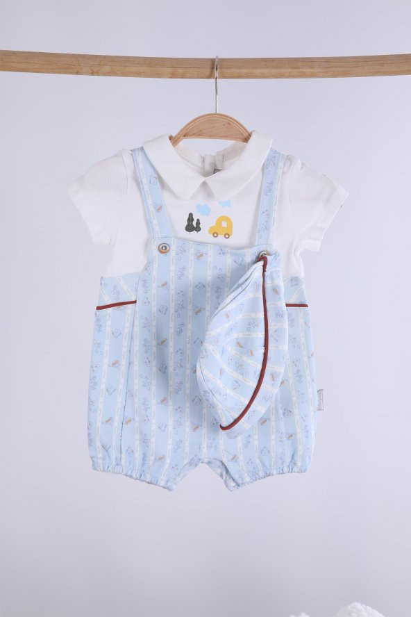 Babyhola %100 Pamuk Erkek Bebek Şapkalı Tulum 2'li Set 13670 - 4