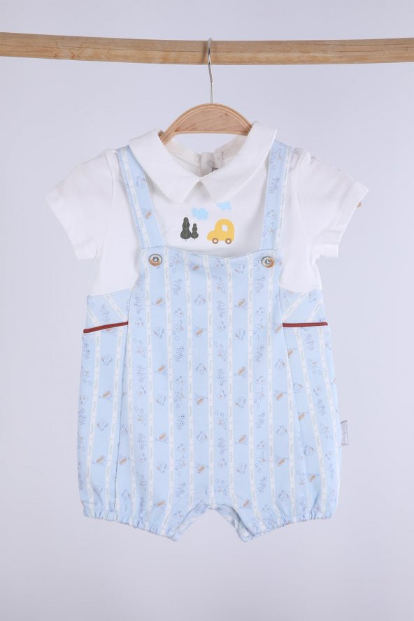 Babyhola %100 Pamuk Erkek Bebek Şapkalı Tulum 2'li Set 13670 - 5