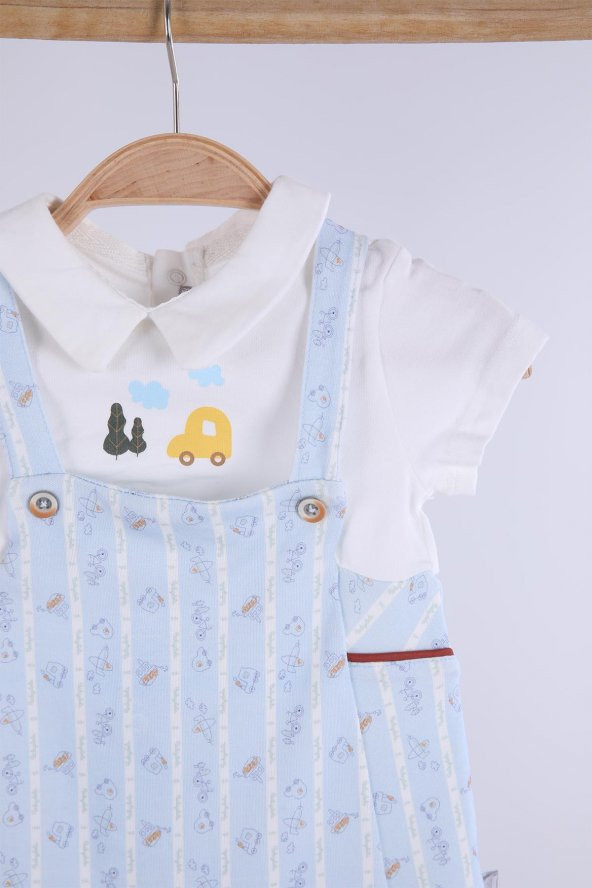 Babyhola %100 Pamuk Erkek Bebek Şapkalı Tulum 2'li Set 13670 - 6