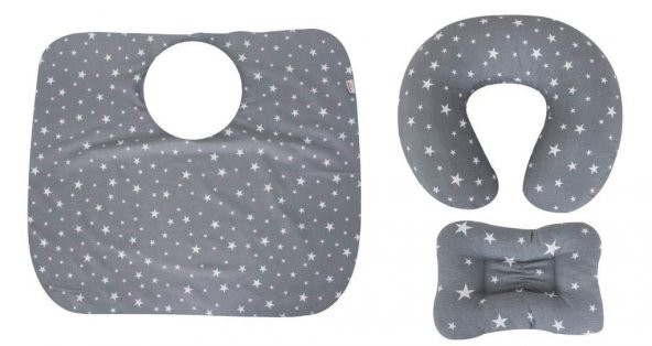 Sevibebe Anne Bebek Minderi Emzirme Yastığı Emzirme Örtüsü 3lü Set Mavi Yıldız Desen 75 - 2