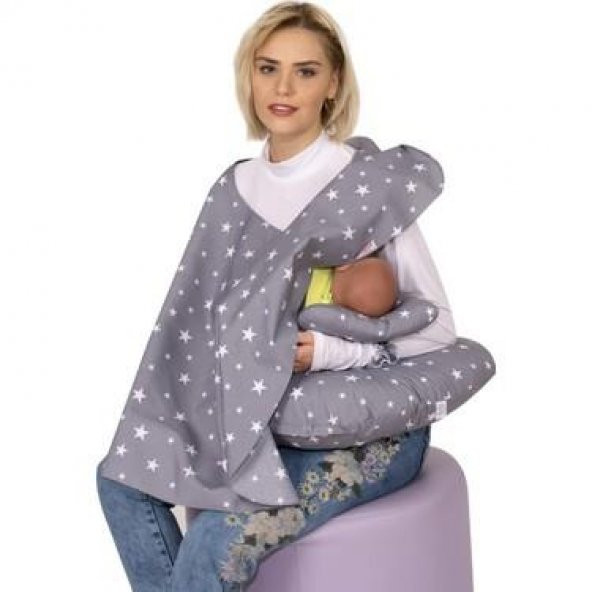 Sevibebe Anne Bebek Minderi Emzirme Yastığı Emzirme Örtüsü 3lü Set Mavi Yıldız Desen 75 - 3