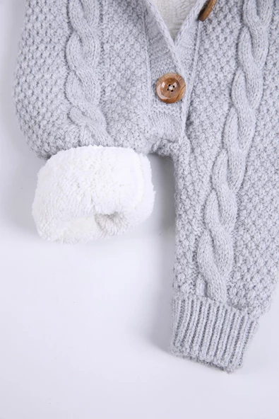 Babyhola %100 Kalın Triko İçi Velsoft Tulum Kız Erkek Bebek Çocuk Kapüşonlu Kışlık Dış Tulum 5710 - 7