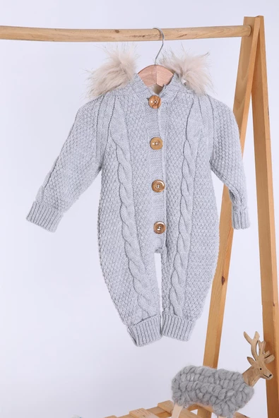Babyhola %100 Kalın Triko İçi Velsoft Tulum Kız Erkek Bebek Çocuk Kapüşonlu Kışlık Dış Tulum 5710