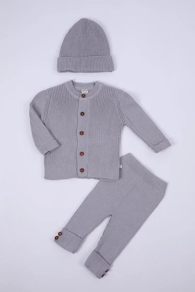 Babyhola %100 Organik Triko Kız Erkek Bebek Çocuk Bereli Alt Üst Pamuk 3'lü Takım 5802 - 8