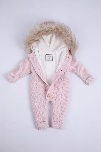 Babyhola %100 Kalın Triko İçi Velsoft Tulum Kız Erkek Bebek Çocuk Kapüşonlu Kışlık Dış Tulum 5713 - 12