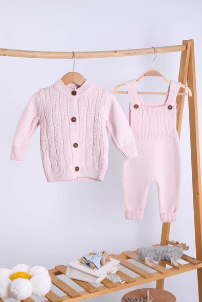 Babyhola %100 Triko Kız Erkek Bebek Çocuk Salopet Hırka 2'li Takım 5801 - 11