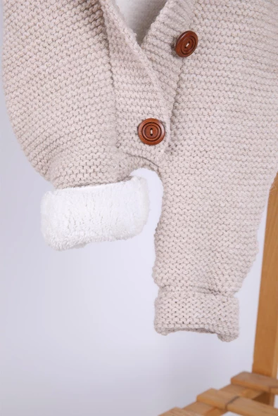 Babyhola %100 Kalın Triko İçi Velsoft Tulum Kız Erkek Bebek Çocuk Ponpon Kapüşonlu Kışlık Dış Tulum 5716 - 4