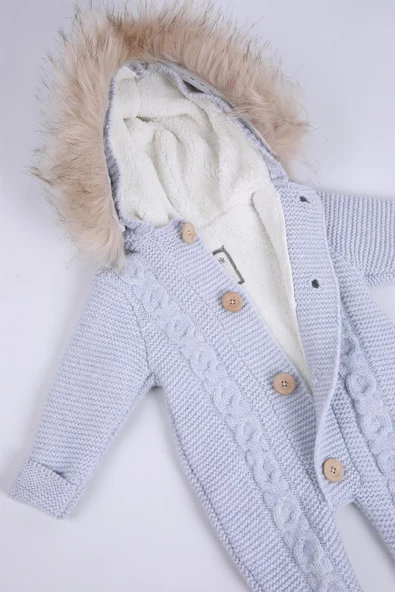 Babyhola %100 Kalın Triko İçi Velsoft Tulum Kız Erkek Bebek Çocuk Kapüşonlu Kışlık Dış Tulum 5713 - 3