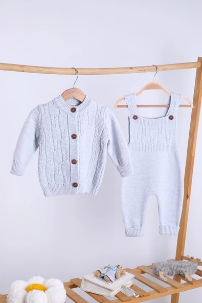 Babyhola %100 Triko Kız Erkek Bebek Çocuk Salopet Hırka 2'li Takım 5801 - 6