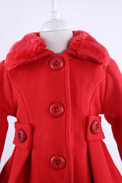 Babyhola Kız Bebek Çocuk Kürk Yaka Astarlı Kaşe Kaban Kışlık 13487 - 5