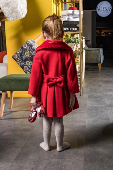 Babyhola Kız Bebek Çocuk Kürk Yaka Astarlı Kaşe Kaban Kışlık 13487 - 2