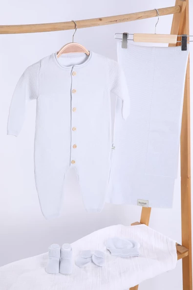 Babyhola Organik %100 Triko Kız Erkek Bebek Yenidoğan Tulum Takım 5'li Kutulu Set 0-3 ay Hediyelik Hastane Çıkışı 5907