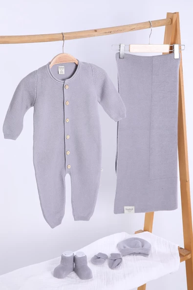 Babyhola Organik %100 Triko Kız Erkek Bebek Yenidoğan Tulum Takım 5'li Kutulu Set 0-3 ay Hediyelik Hastane Çıkışı 5907 - 12