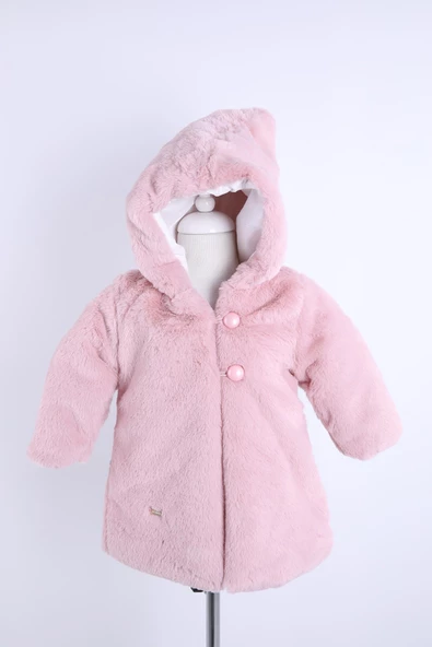 Babyhola Kız Bebek Çocuk Pamuk Astarlı Külah Kapüşonlu Peluş Kaban Kışlık 13622 - 2