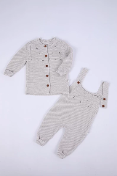 Babyhola %100 Triko Kız Erkek Bebek Çocuk Salopet Hırka 2'li Takım 5803 - 10