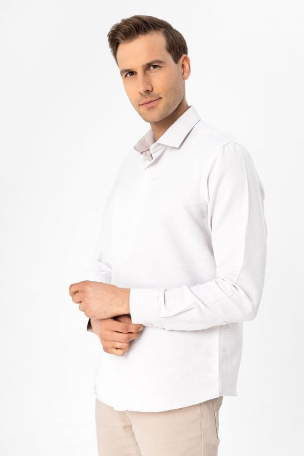 Köşeli Manşet Slim Kalıp Armürlü Gömlek - Resim 2