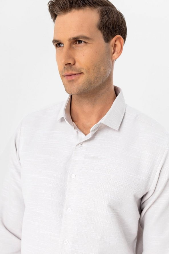 Köşeli Manşet Slim Kalıp Armürlü Gömlek - Resim 3