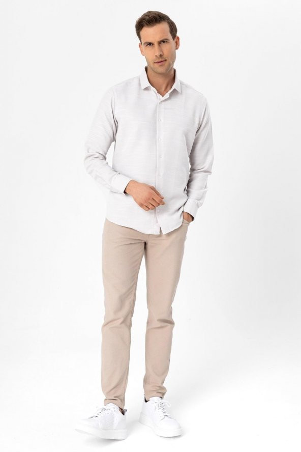 Köşeli Manşet Slim Kalıp Armürlü Gömlek - Resim 4