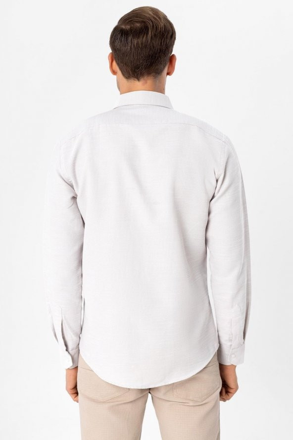 Köşeli Manşet Slim Kalıp Armürlü Gömlek - Resim 5