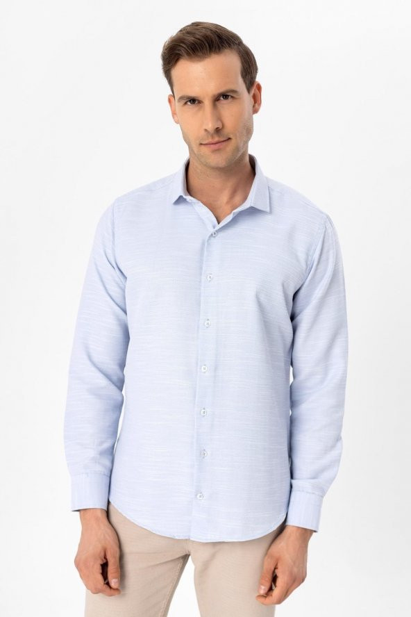 Köşeli Manşet Slim Kalıp Armürlü Gömlek - Resim 6