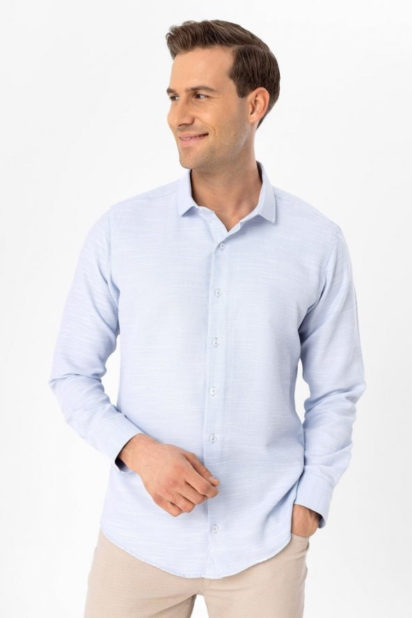 Köşeli Manşet Slim Kalıp Armürlü Gömlek - Resim 7