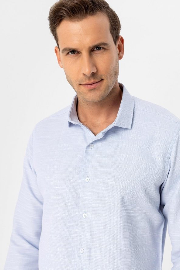 Köşeli Manşet Slim Kalıp Armürlü Gömlek - Resim 9