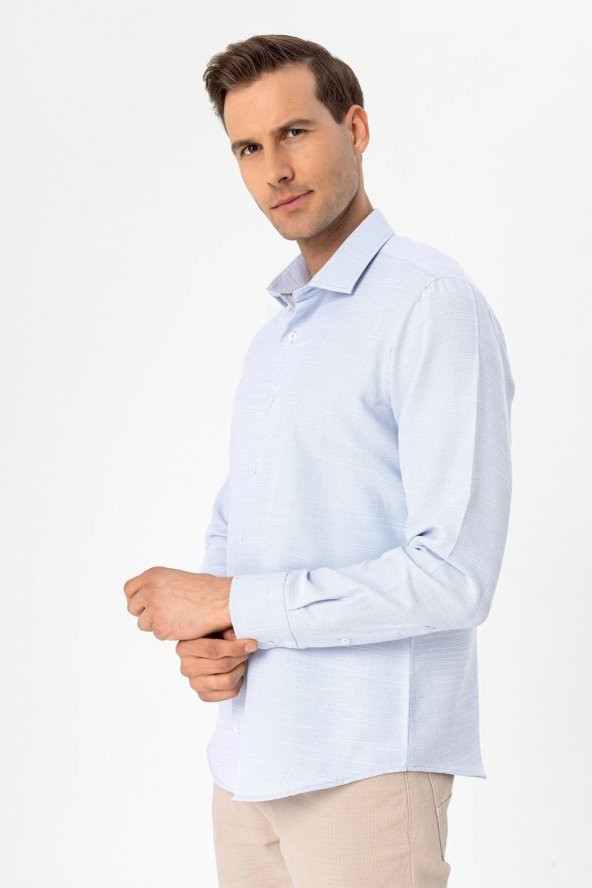 Köşeli Manşet Slim Kalıp Armürlü Gömlek - Resim 10