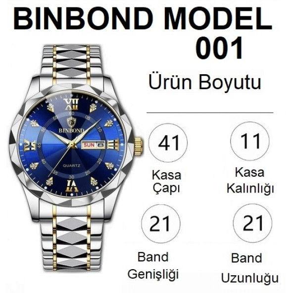 Binbond Kadın ve Erkek Kol Saati SET Su Geçirmez Çizilmeye Dayanıklı Çelik Kordon - 8