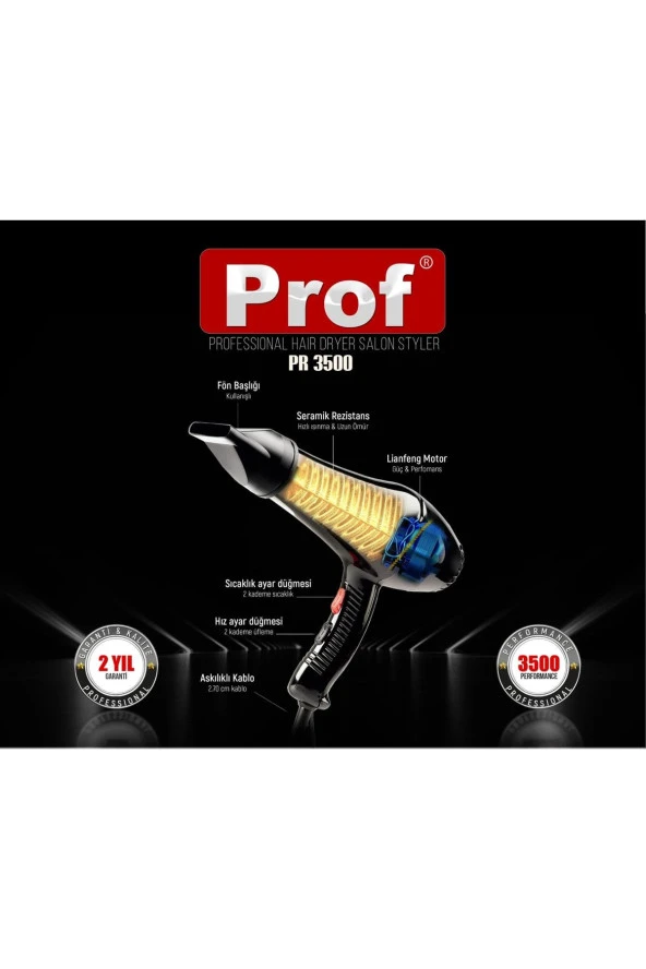 Prof Turbolu 3500 Kuaför Fön Makinesi Ve Saç Kurutma - 5