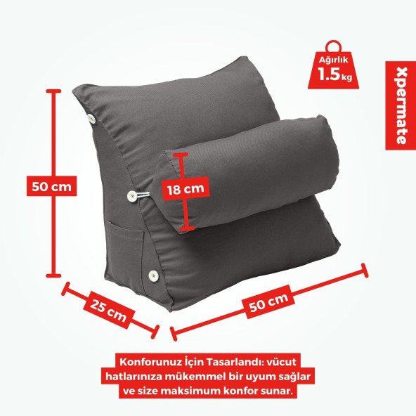 XPERMATE Yükseklik Ayarlı Tv Yastığı Bel Destek Yastığı Sırt Yastığı Boyun Destekli Yastık Ameliyat Sonrası Yastık Antrasit - 5