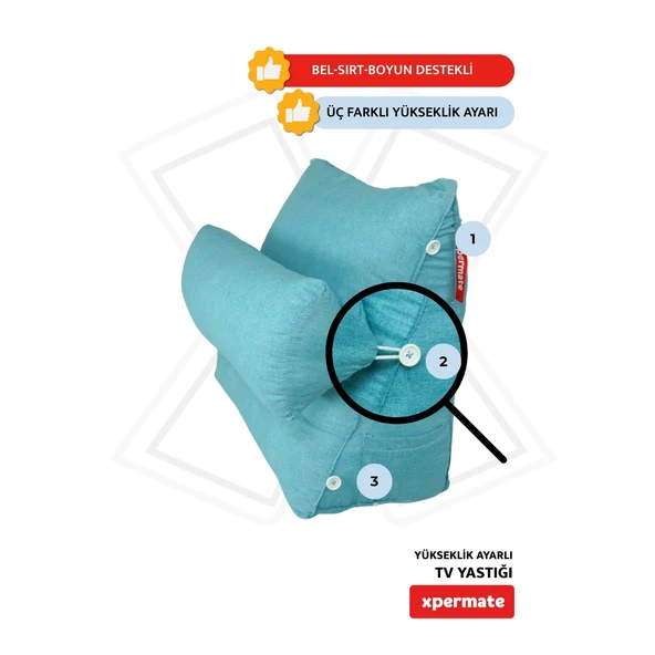XPERMATE Yükseklik Ayarlı Tv Yastığı Bel Destek Yastığı Sırt Yastığı Boyun Destekli Yastık Ameliyat Sonrası YastıkMavi - 3