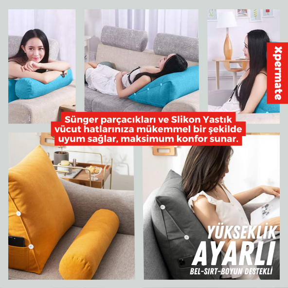 XPERMATE Yükseklik Ayarlı Tv Yastığı Bel Destek Yastığı Sırt Yastığı Boyun Destekli Yastık Ameliyat Sonrası YastıkMavi - 4