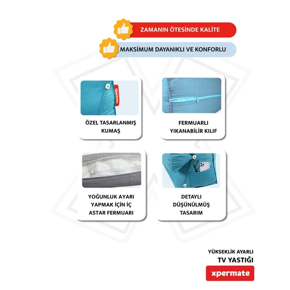 XPERMATE Yükseklik Ayarlı Tv Yastığı Bel Destek Yastığı Sırt Yastığı Boyun Destekli Yastık Ameliyat Sonrası YastıkMavi - 4