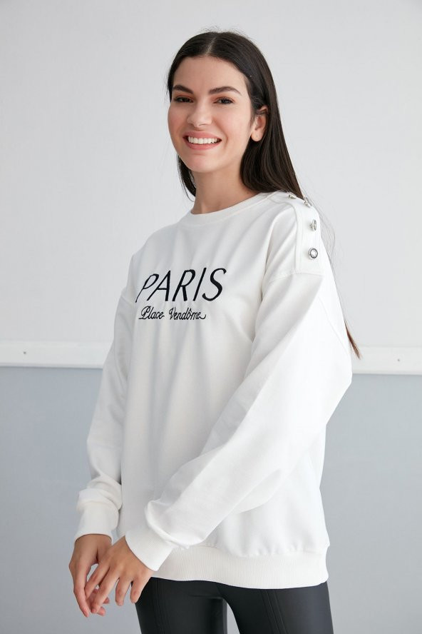 Thin Shop, Baskılı, Omuz Detaylı, Pamuklu Sweatshirt - 6