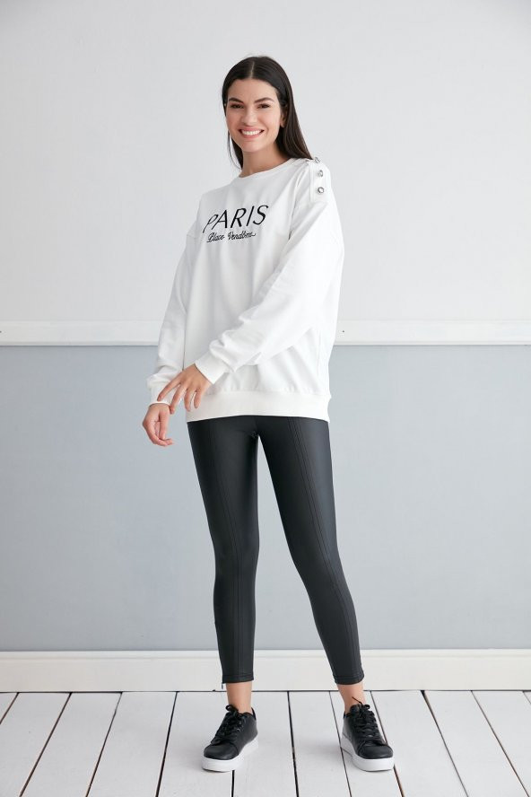 Thin Shop, Baskılı, Omuz Detaylı, Pamuklu Sweatshirt - 7