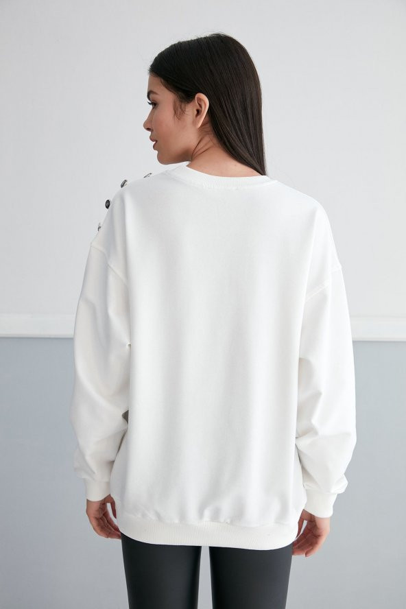 Thin Shop, Baskılı, Omuz Detaylı, Pamuklu Sweatshirt - 8