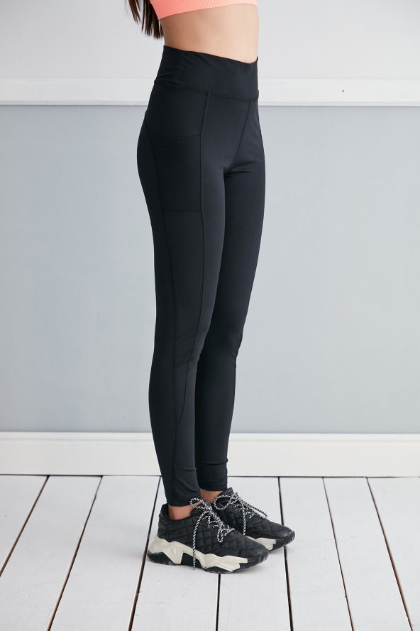 YÜKSEK BEL TOPARLAYICI CEPLİ SPORCU TAYT - SİYAH TAYT - SPOR TAYT - CEPLİ TAYT - TOPARLAYICI TAYT - 2