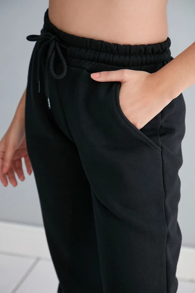 ÜÇ İPLİK PAMUK CEPLİ JOGGER SİYAH EŞOFMAN ALT - EŞOFMAN ALT - BAYAN EŞOFMAN - SİYAH JOGGER - 6
