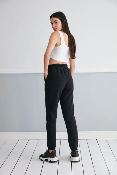 ÜÇ İPLİK PAMUK CEPLİ JOGGER SİYAH EŞOFMAN ALT - EŞOFMAN ALT - BAYAN EŞOFMAN - SİYAH JOGGER - 7