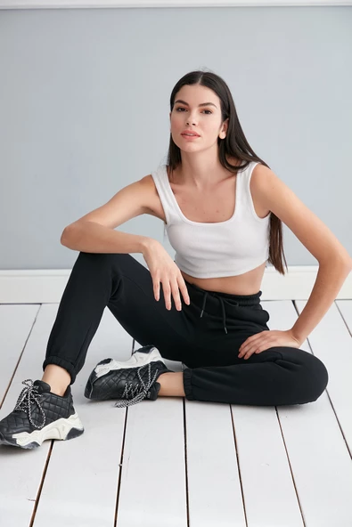ÜÇ İPLİK PAMUK CEPLİ JOGGER  SİYAH EŞOFMAN ALT - EŞOFMAN ALT - BAYAN EŞOFMAN - SİYAH JOGGER - 5