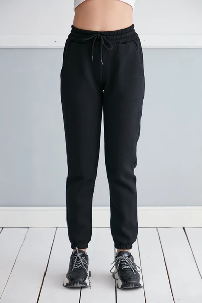 ÜÇ İPLİK PAMUK CEPLİ JOGGER SİYAH EŞOFMAN ALT - EŞOFMAN ALT - BAYAN EŞOFMAN - SİYAH JOGGER - 2