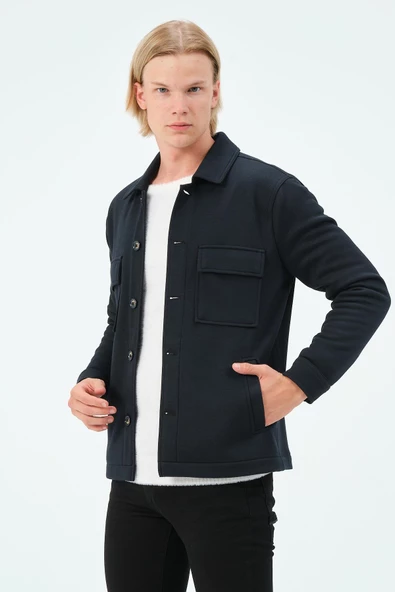 CEKMON Erkek Düğmeli Çok Cepli Rahat Regular Fit Klasik Ceket - 4