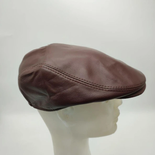 Klasik Kesim Deri Kasket Fındık Renk - 6