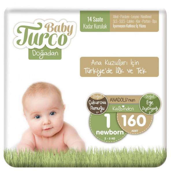 Baby Turco Doğadan 1 Numara Yenidoğan 160'lı Bebek Bezi