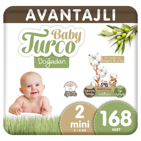 Baby Turco Doğadan 2 Numara Mini 168'li Bebek Bezi