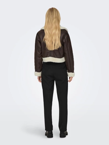 ONLY Bayan Kahverengi Deri Biker Ceket Mont 15298735 - 3