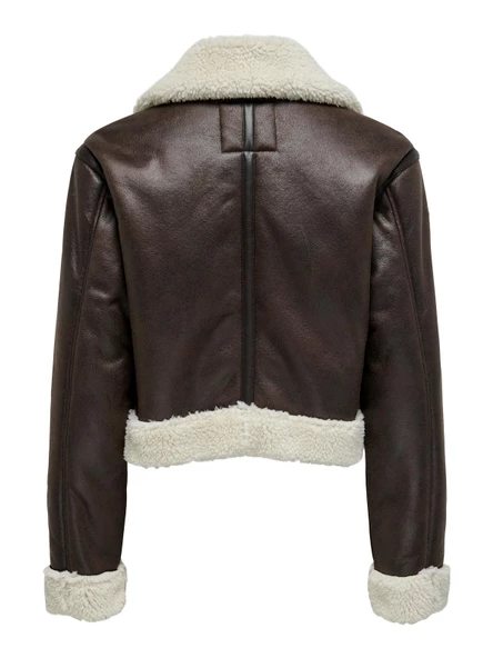 ONLY Bayan Kahverengi Deri Biker Ceket Mont 15298735 - 7