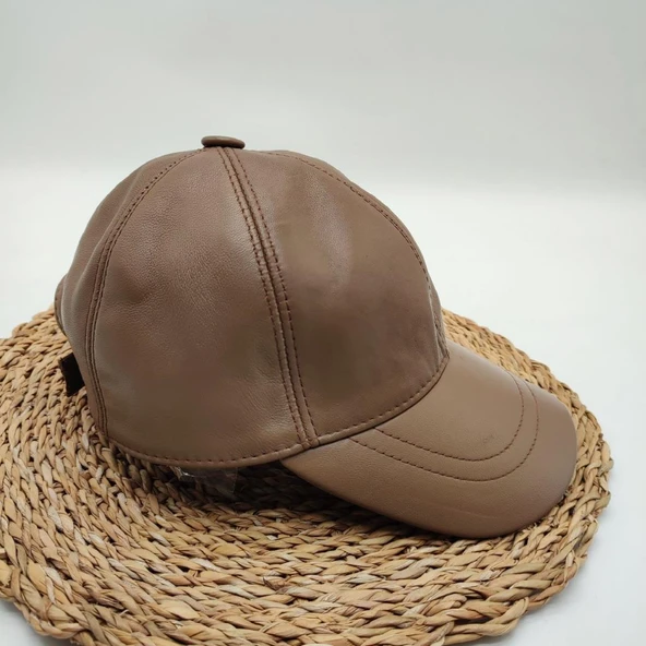 Karamel Renk Deri Unisex Şapka - 10