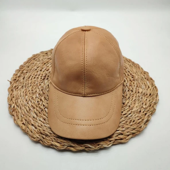 Camel Renk Deri Unisex Şapka - 12